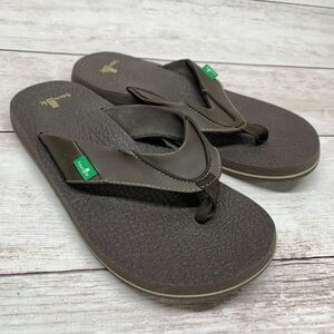 Sanuk Mens Size 8 EU 41 Brown Slip On Thong Flip Flop Sandals